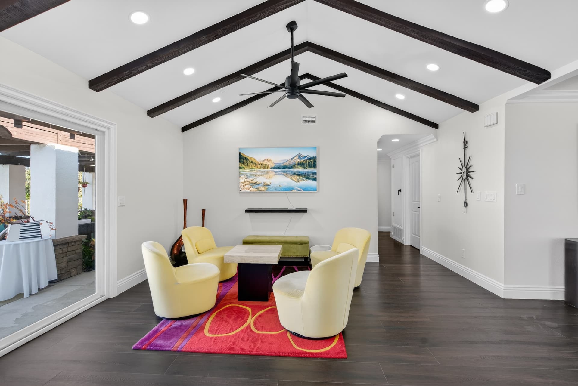 Living room dark beam ceiling — Southern California