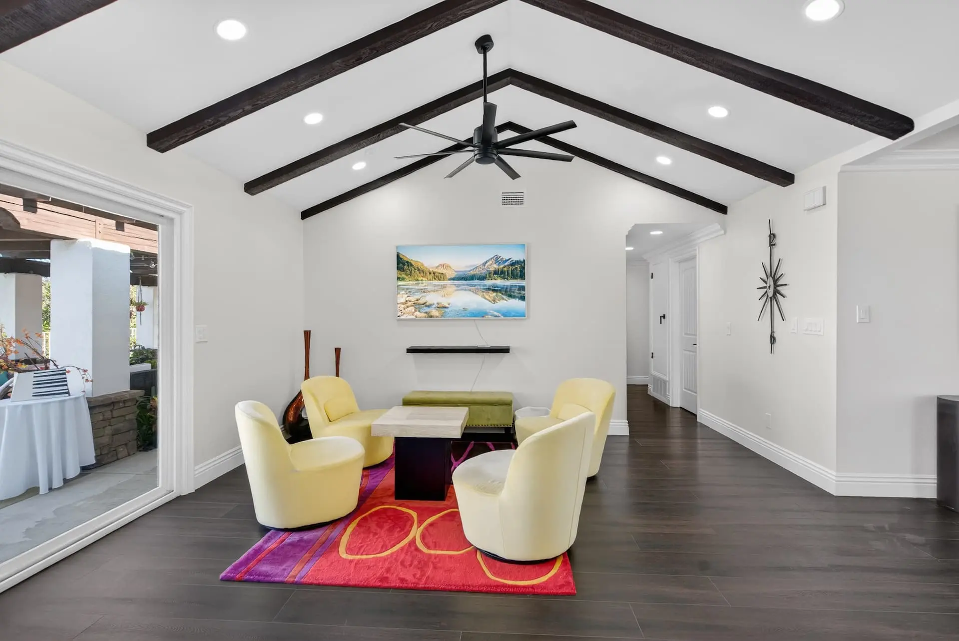 Living room dark beam ceiling — Southern California