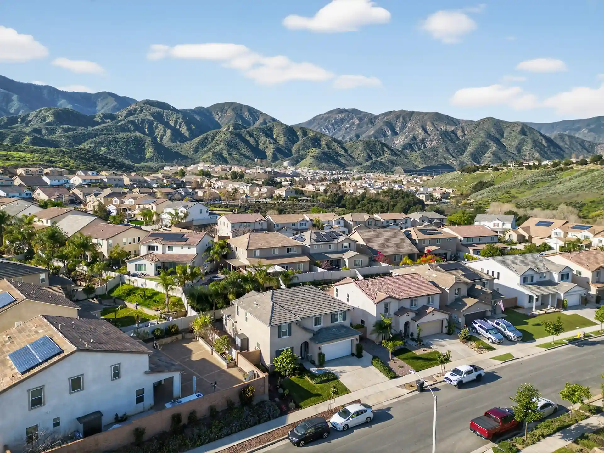 Overhead drone shot showing property lot and backyard