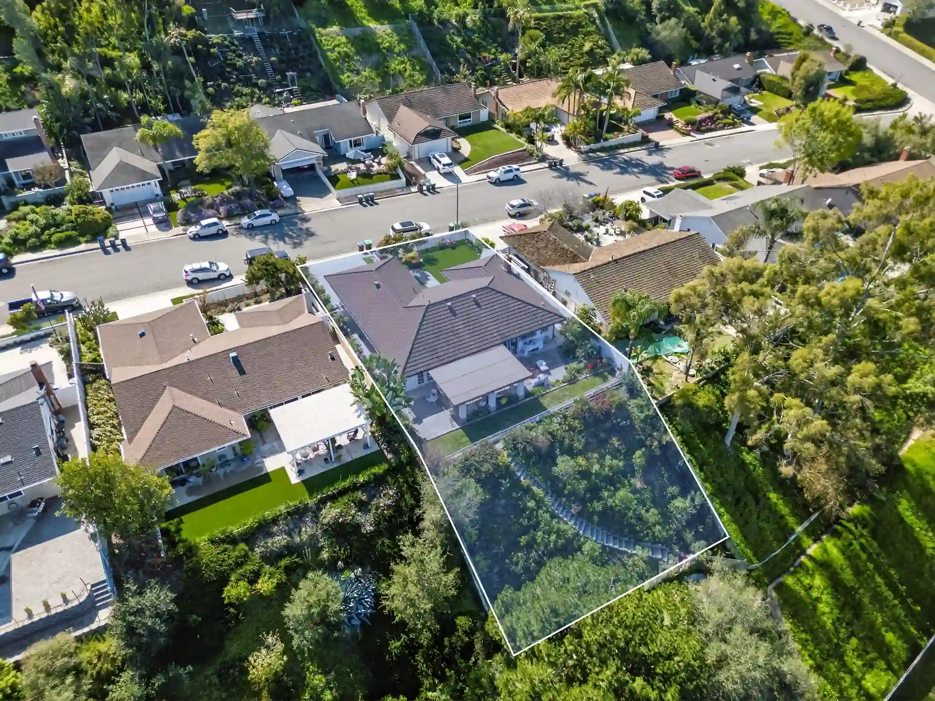 Aerial establishing shot of real estate listing Orange County California