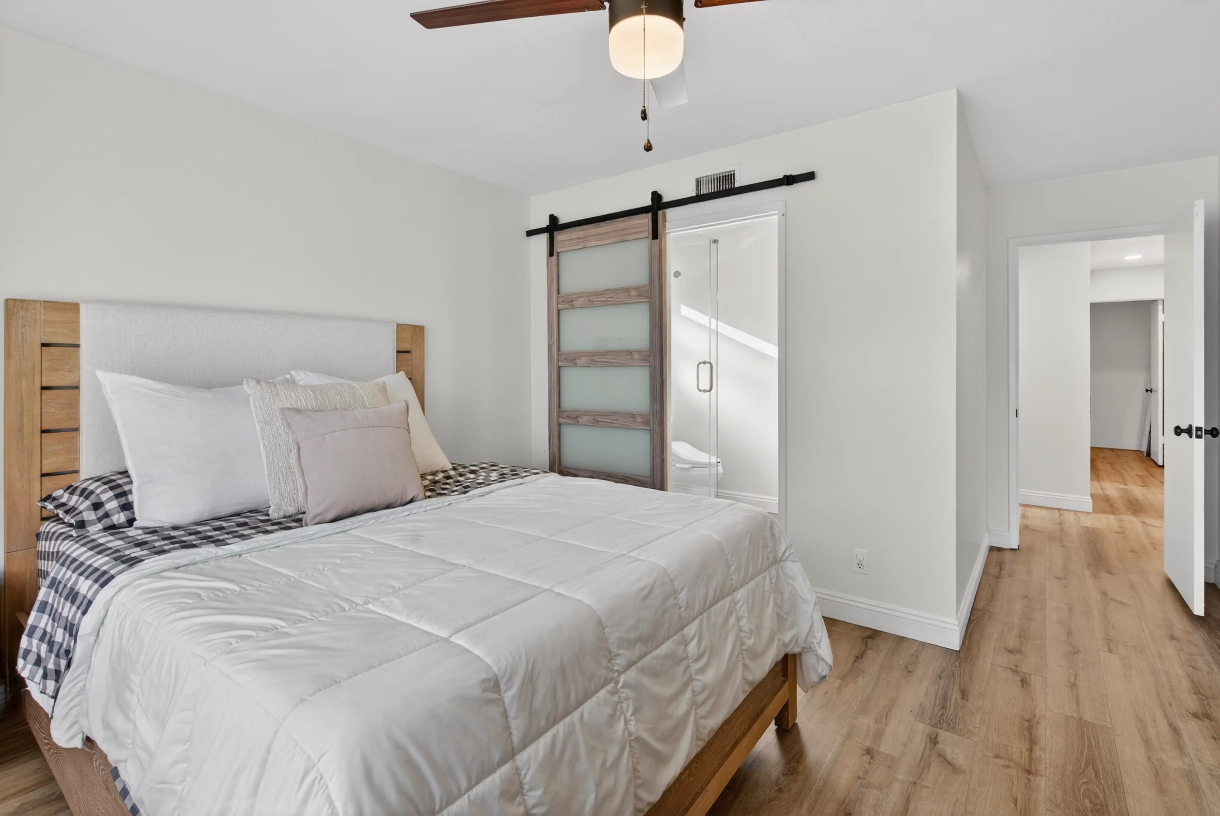 Airbnb bedroom clean modern styling photography