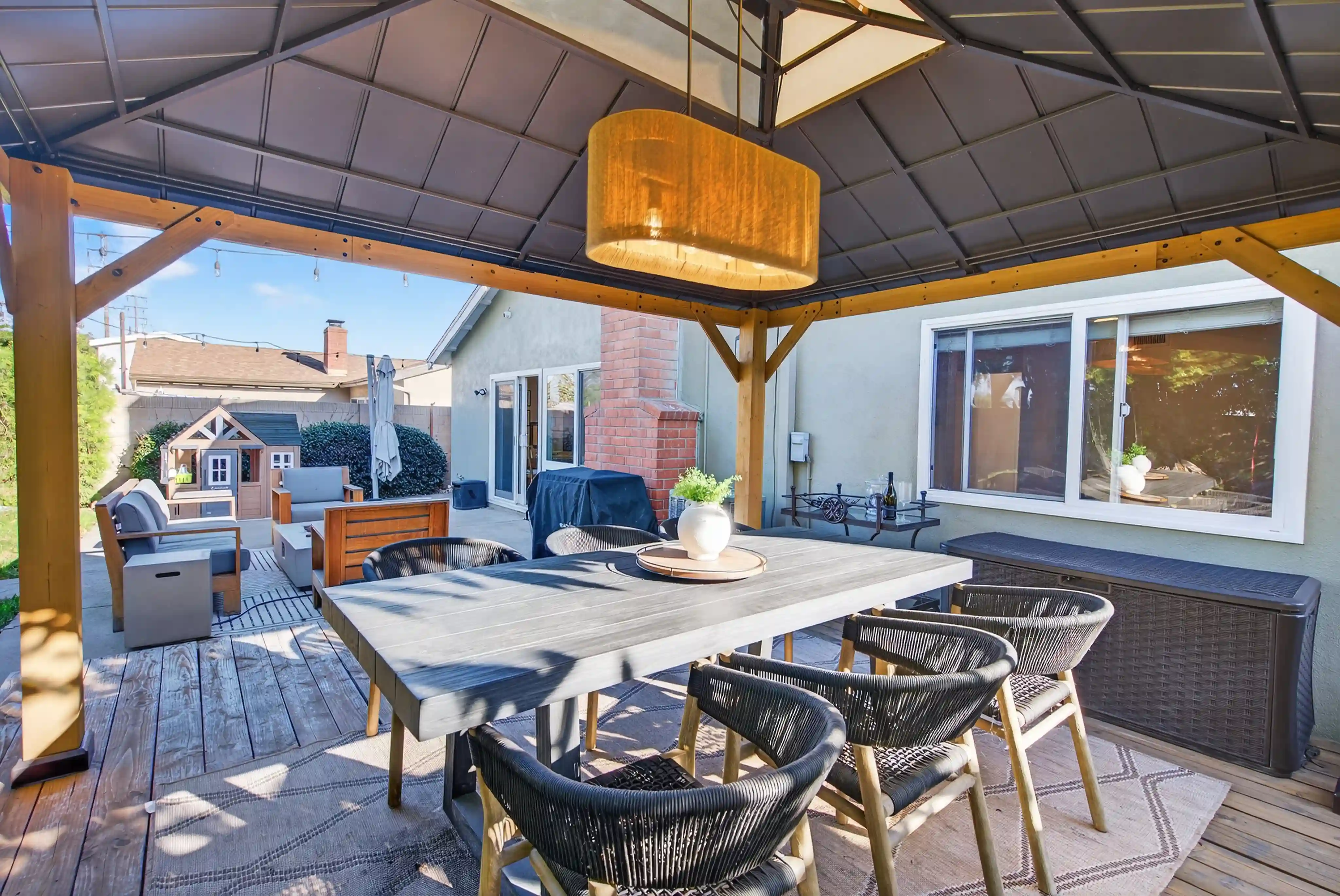 Vacation rental outdoor covered gazebo dining Southern California